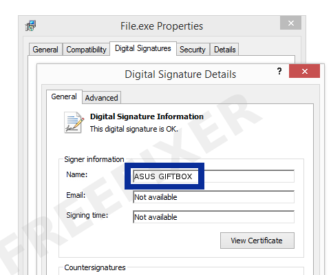 Screenshot of the ASUS GIFTBOX certificate
